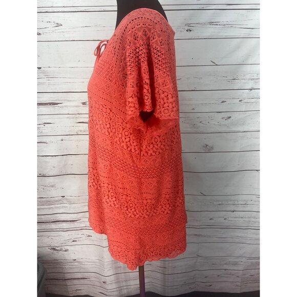 CATO Orange/Tangerine Layered Women's 2X Short Sleeve Tie Neck Top - Picture 4 of 8